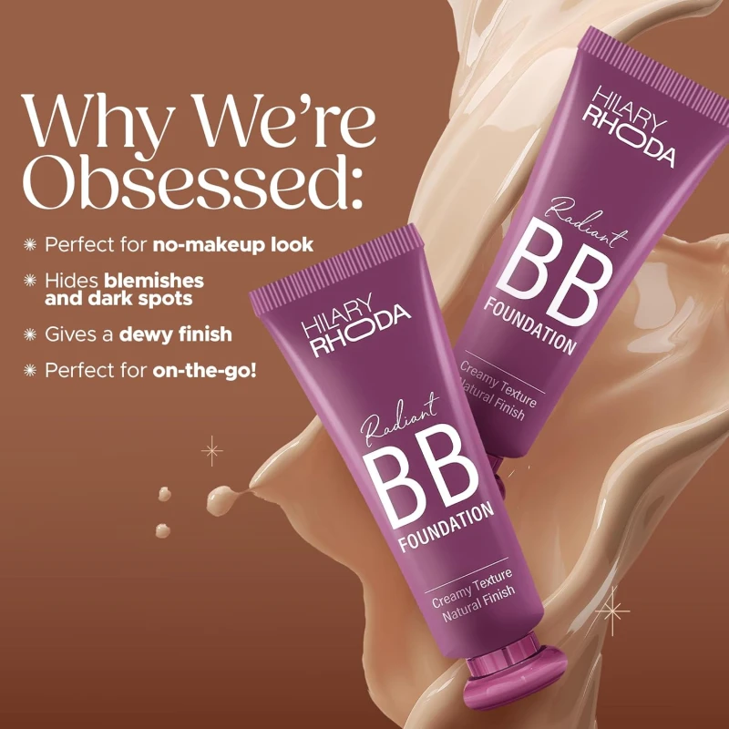 Hilary Rhoda Radiant BB Foundation for Women | 9 to 5 Stay BB Cream | Hides Blemishes & Dark Spots | Blend Easily | Lightweight & Ultra-Creamy Formula | Travel-Friendly & Dewy Finish - 60g (Natural| Shade 04) thumbnail 6